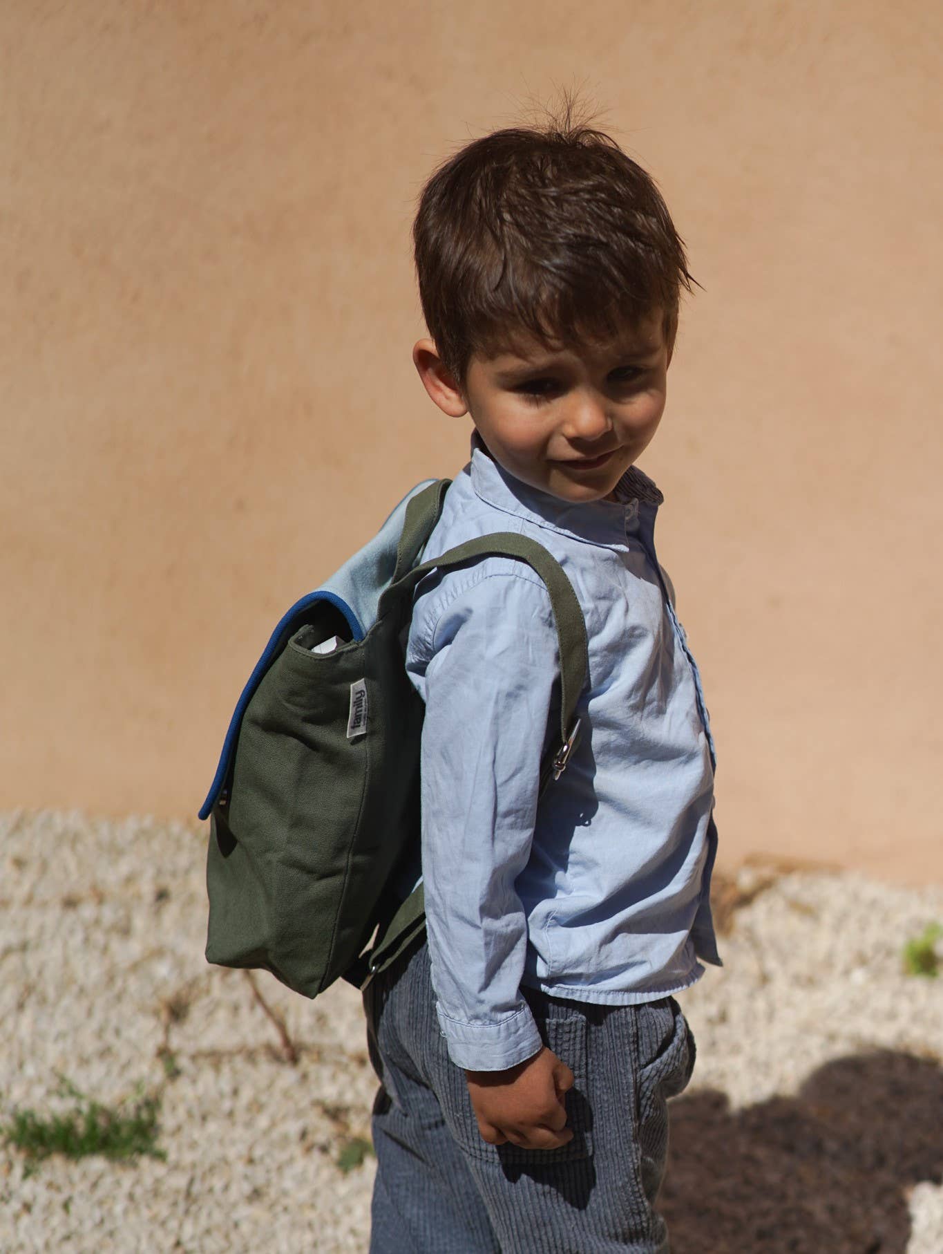 Organic Cotton Sky Blue / Olive Green Children's Backpack