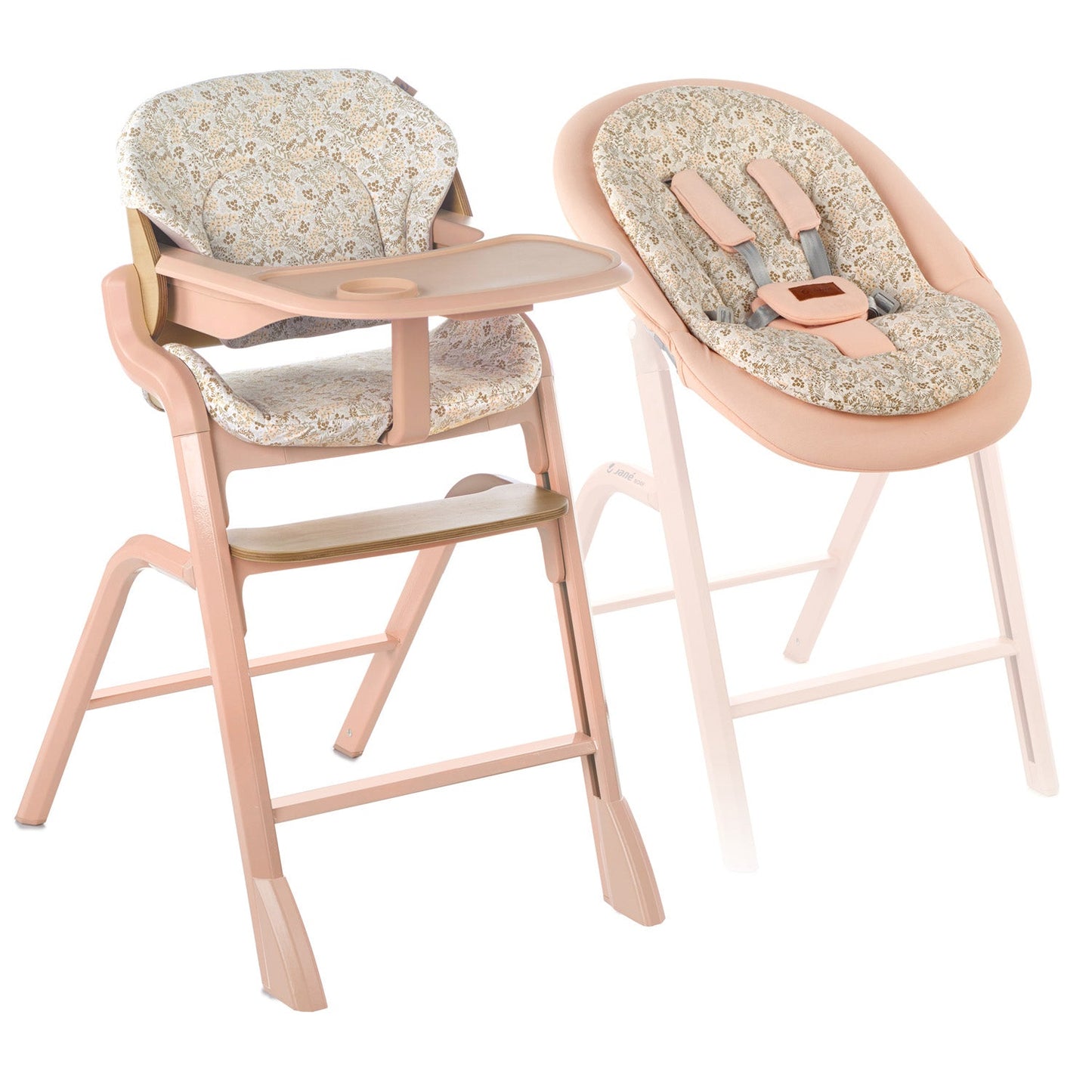 Jane Noah Highchair + Rocker Kit for Newborns – Convertible Beechwood Chair from birth to Adulthood, Botanic