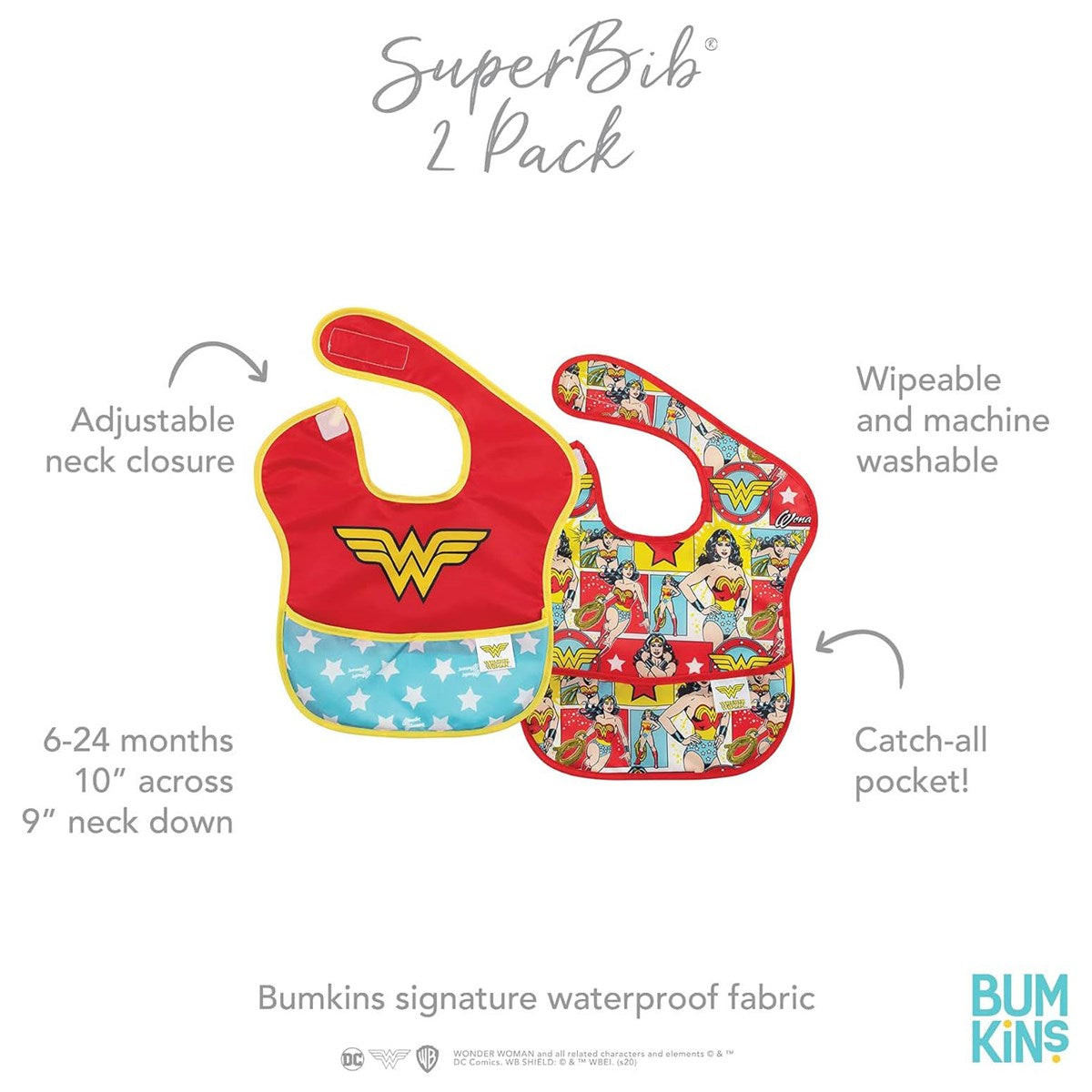 Bumkins SuperBib 2-Pack - Wonder Woman Design
