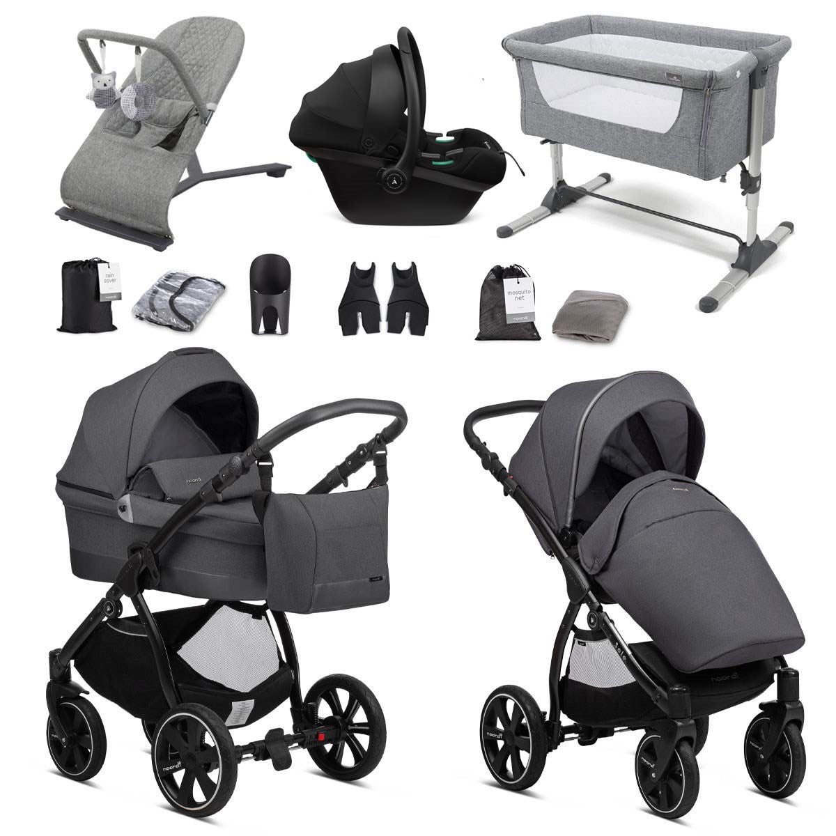 Noordi Sole Go 3in1 Essential Starter Travel & Nursery Bundle, Black