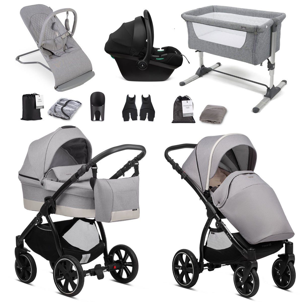 Noordi Sole Go 3in1 Essential Starter Travel & Nursery Bundle, Warm Grey