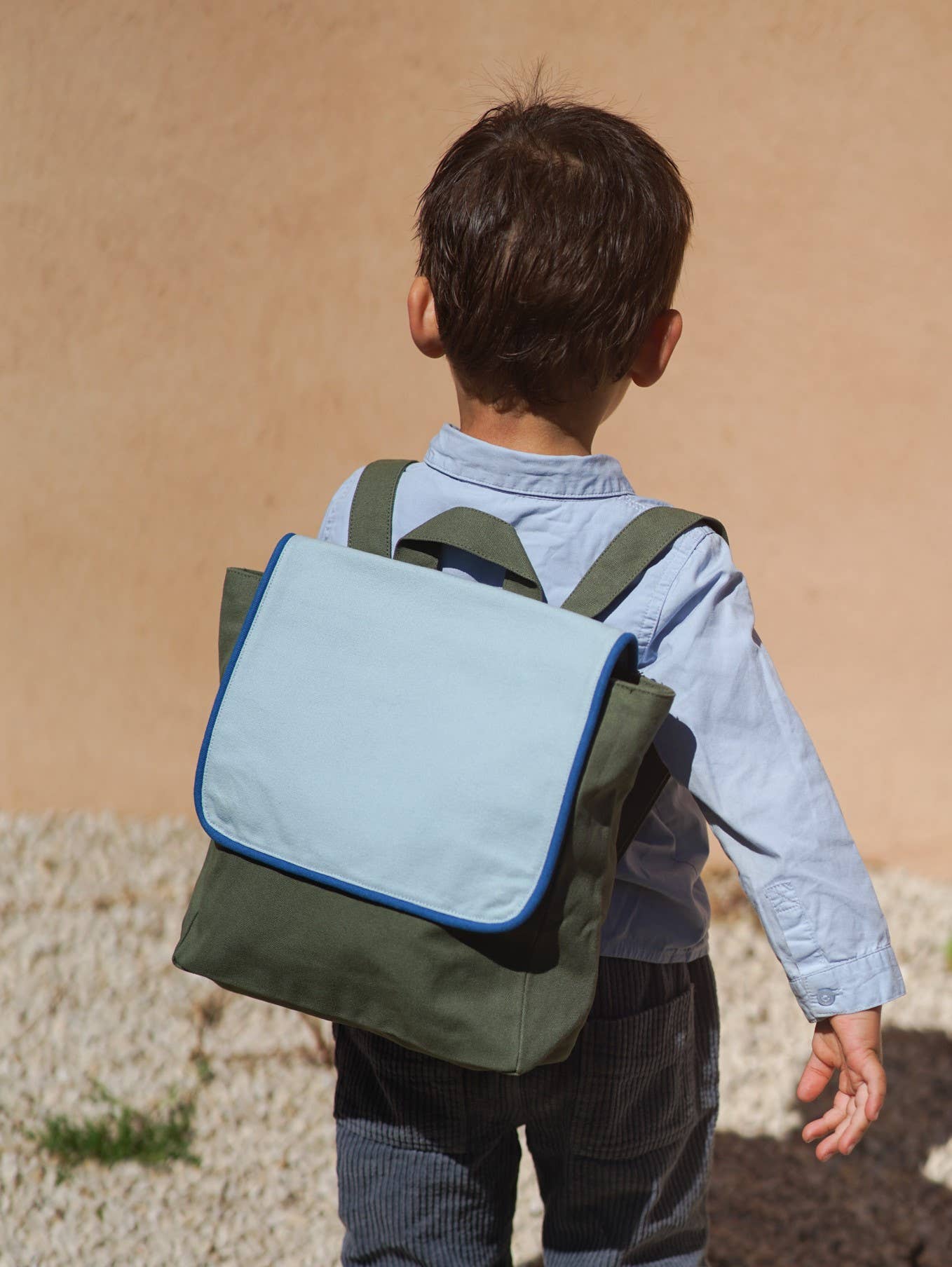 Organic Cotton Sky Blue / Olive Green Children's Backpack