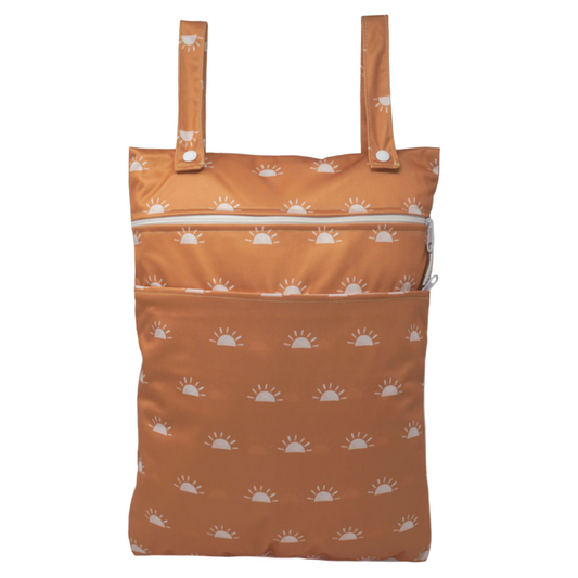 Out & About Double Pocket Nappy Wet Bag - Sunnies Camel with White