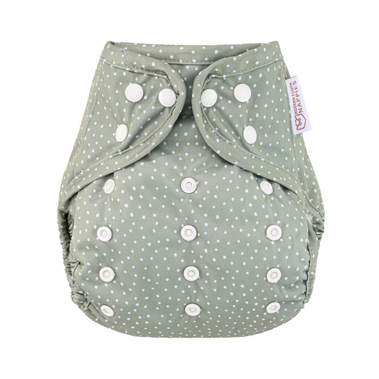 One Size Reusable Cloth Nappy Wrap - Dottie - Sage
