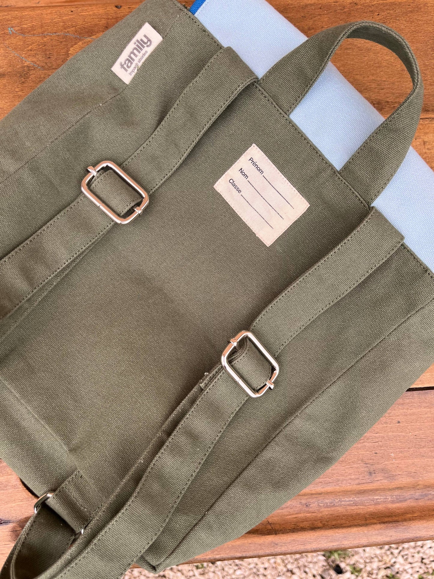 Organic Cotton Sky Blue / Olive Green Children's Backpack