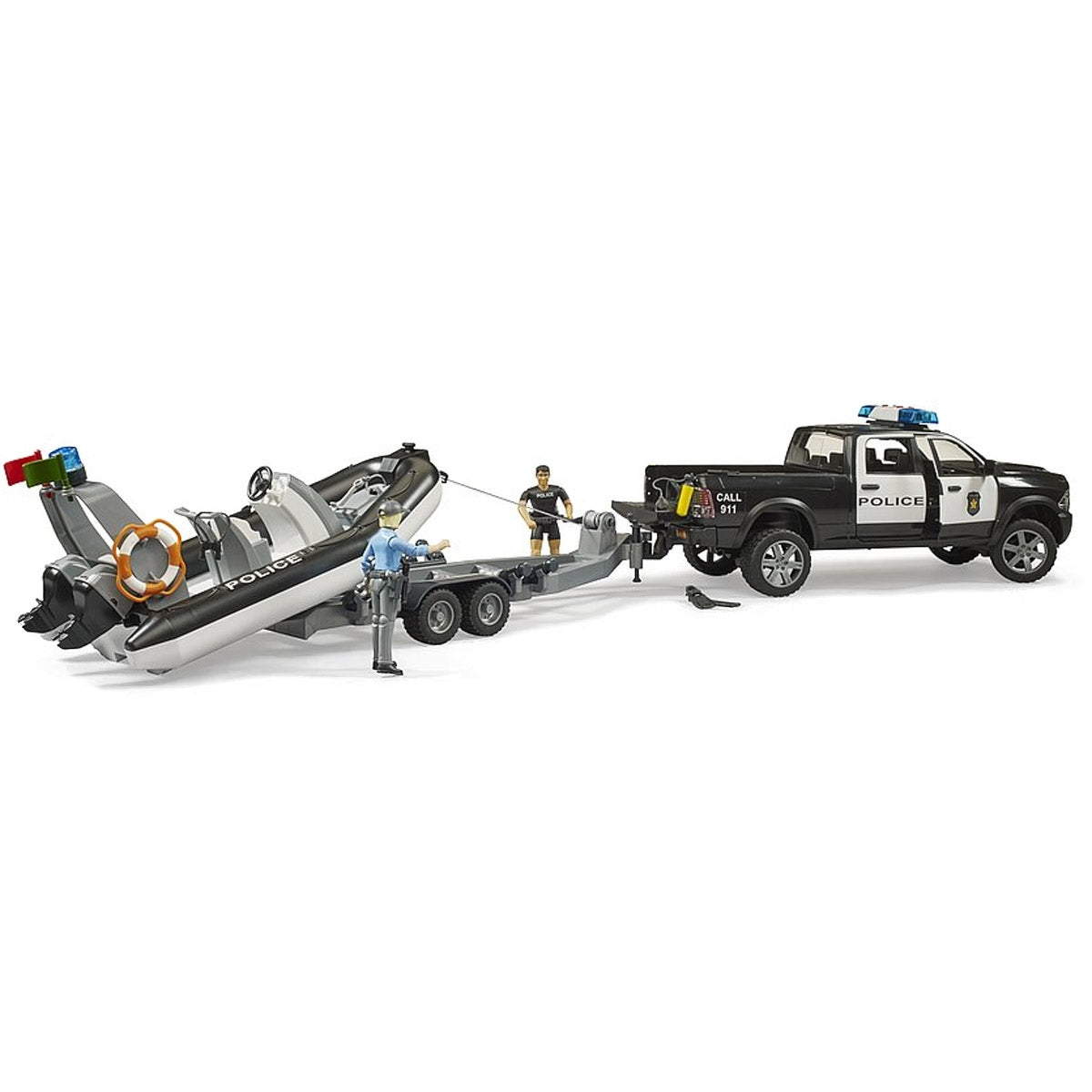 Bruder RAM 2500 Police Toy Pick Up Truck with Trailer & Boat