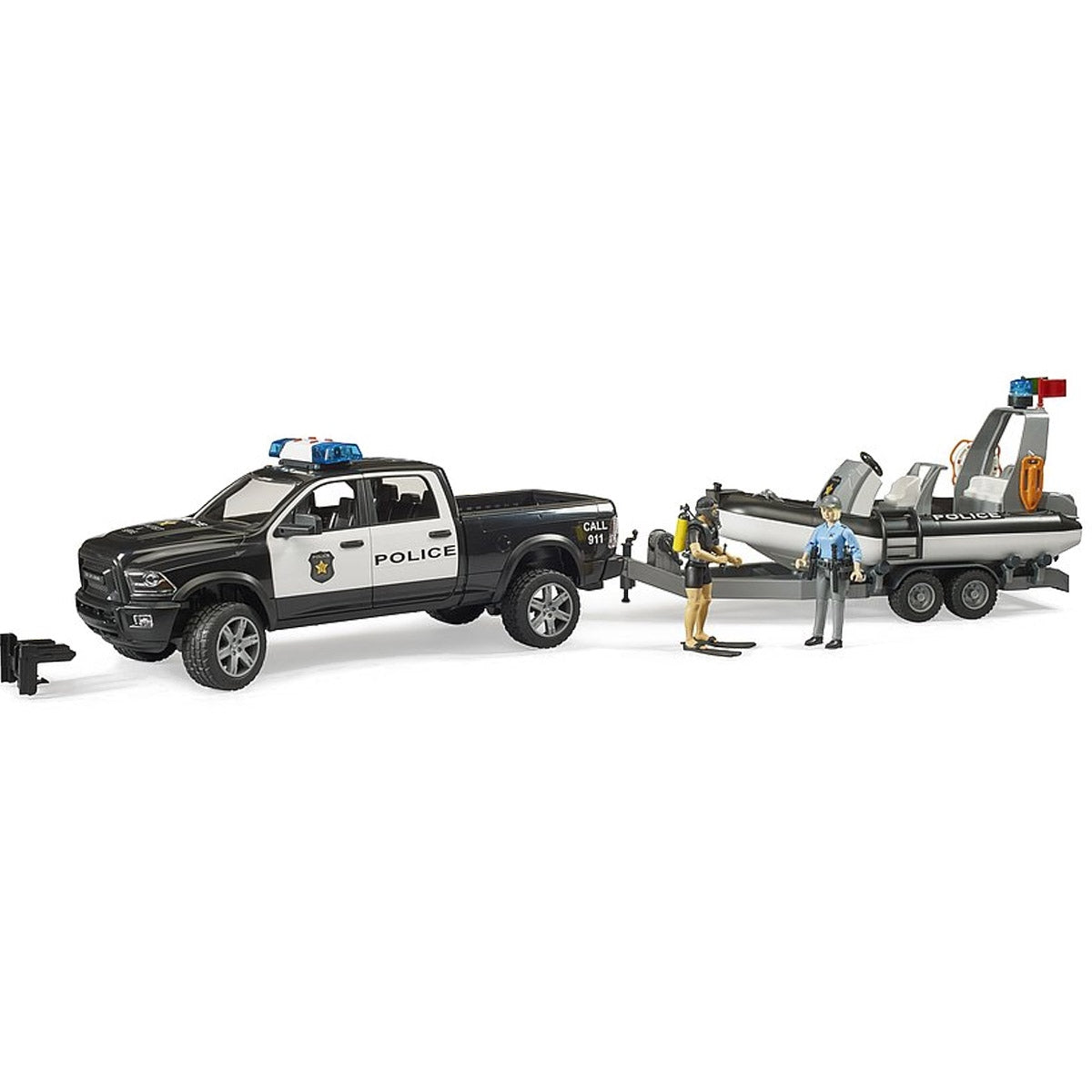Bruder RAM 2500 Police Toy Pick Up Truck with Trailer & Boat