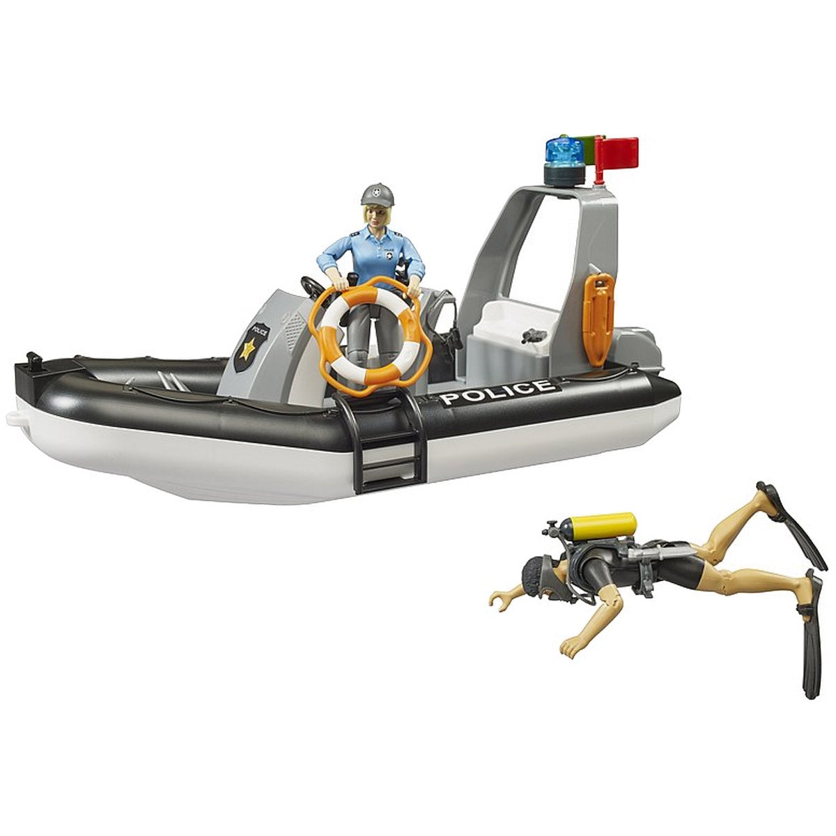 Bruder RAM 2500 Police Toy Pick Up Truck with Trailer & Boat