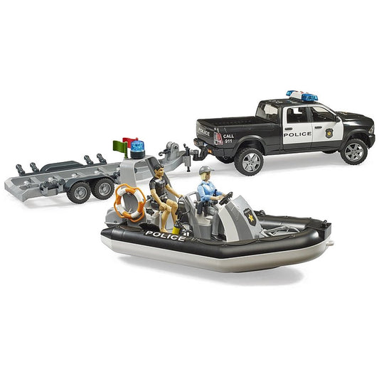 Bruder RAM 2500 Police Toy Pick Up Truck with Trailer & Boat