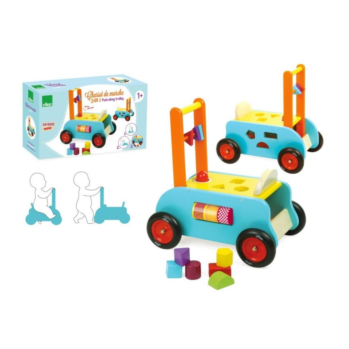 Vilac 3-in-1 Push Along Trolley