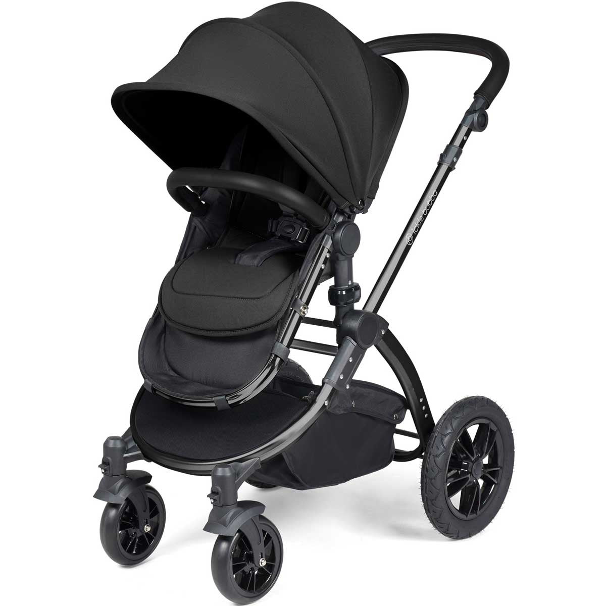Ickle Bubba Stomp Luxe All-in-One Premium i-Size Travel System with ISOFIX Base, Black / Midnight / Black