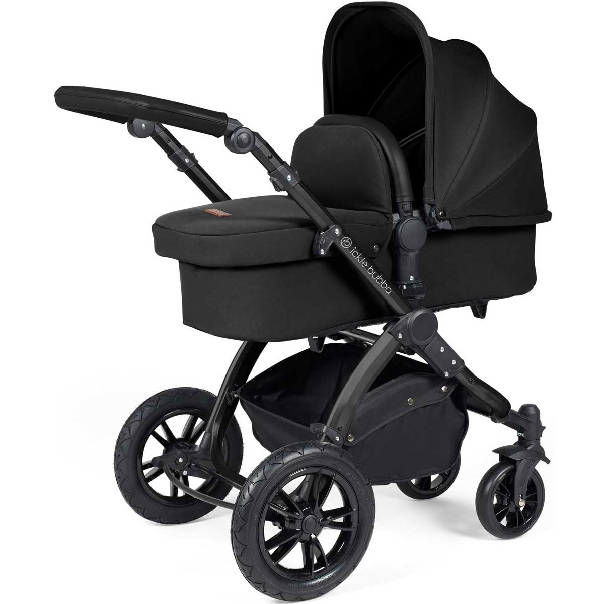 Ickle Bubba Stomp Luxe All-in-One Premium i-Size Travel System with ISOFIX Base, Black / Midnight / Black