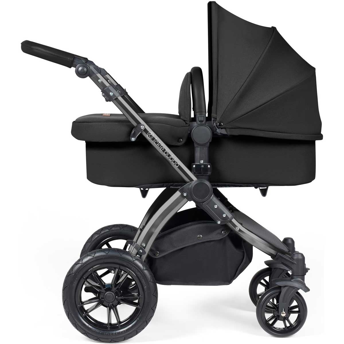 Ickle Bubba Stomp Luxe All-in-One Premium i-Size Travel System with ISOFIX Base, Black / Midnight / Black