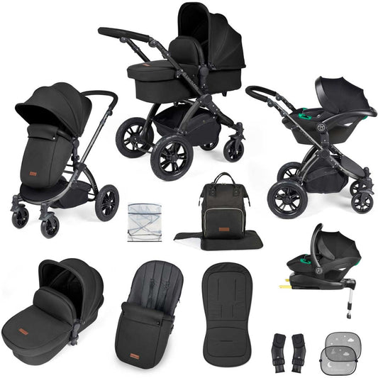 Ickle Bubba Stomp Luxe All-in-One Premium i-Size Travel System with ISOFIX Base, Black / Midnight / Black