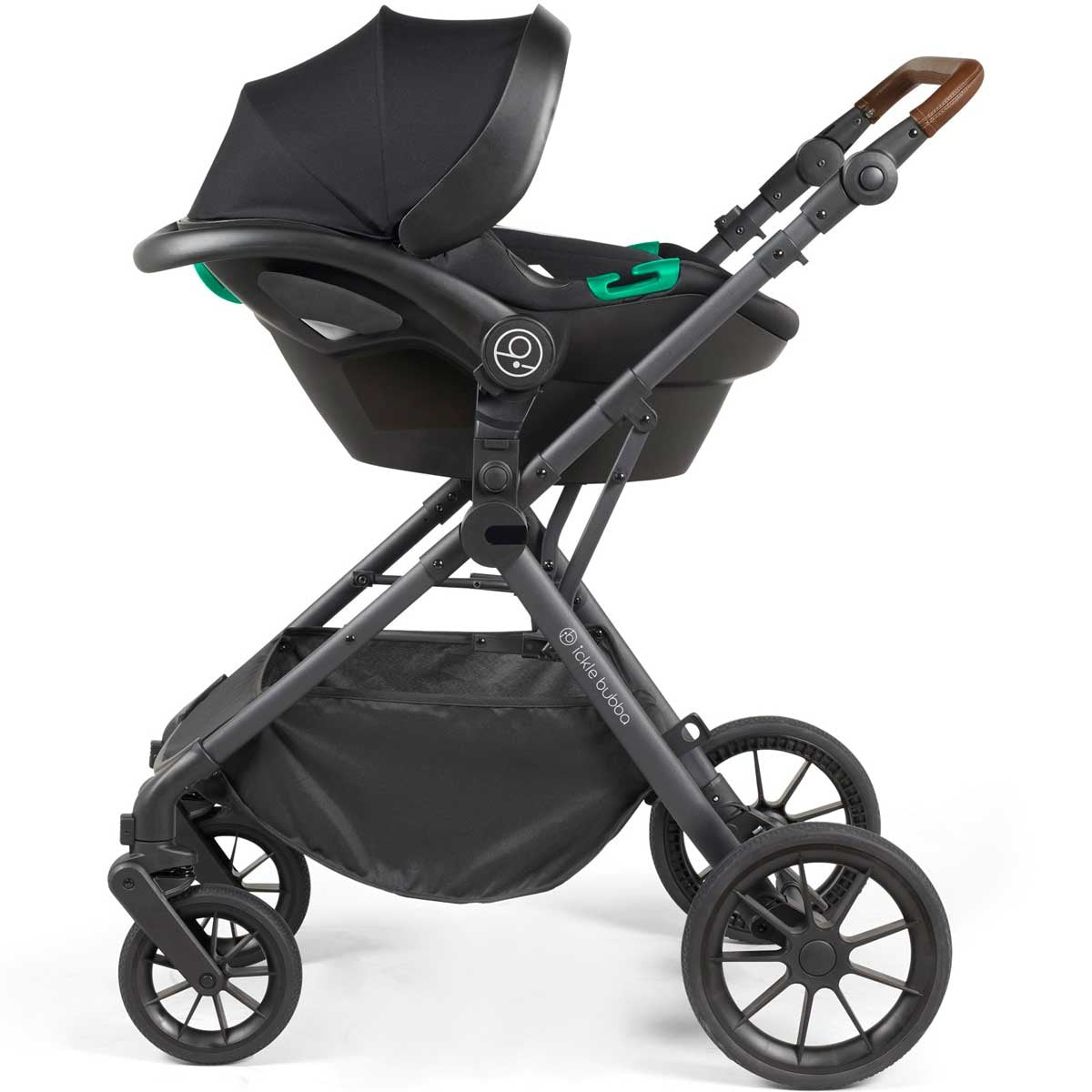 Ickle Bubba Cosmo All-in-One i-Size Travel System with ISOFIX Base, Gunmetal / Black / Tan