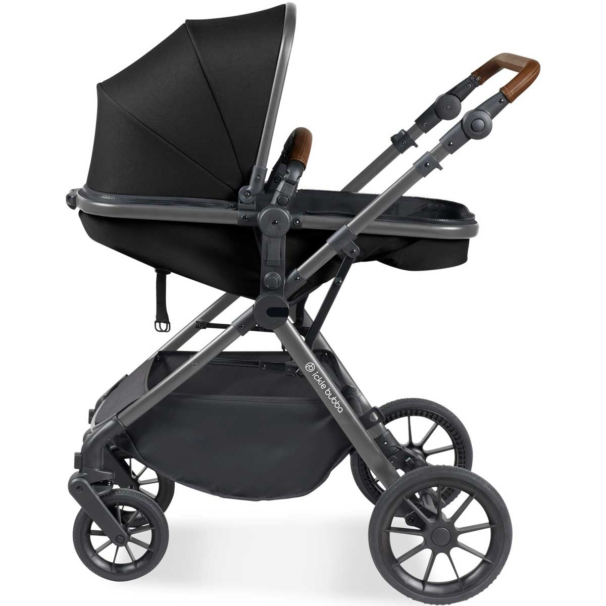 Ickle Bubba Cosmo All-in-One i-Size Travel System with ISOFIX Base, Gunmetal / Black / Tan