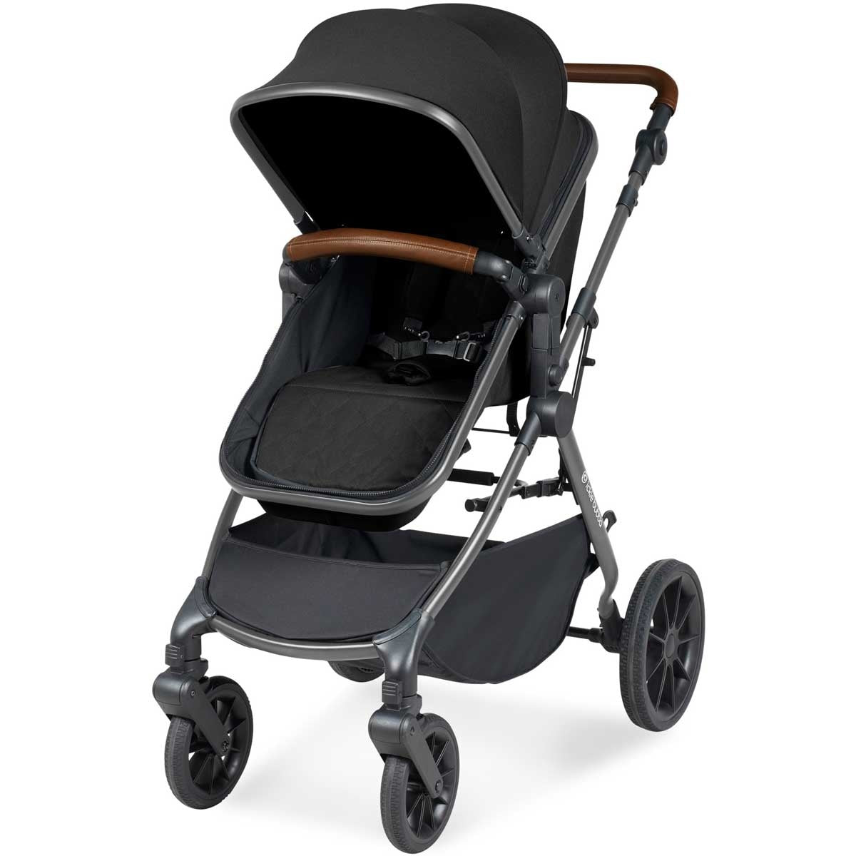 Ickle Bubba Cosmo All-in-One i-Size Travel System with ISOFIX Base, Gunmetal / Black / Tan