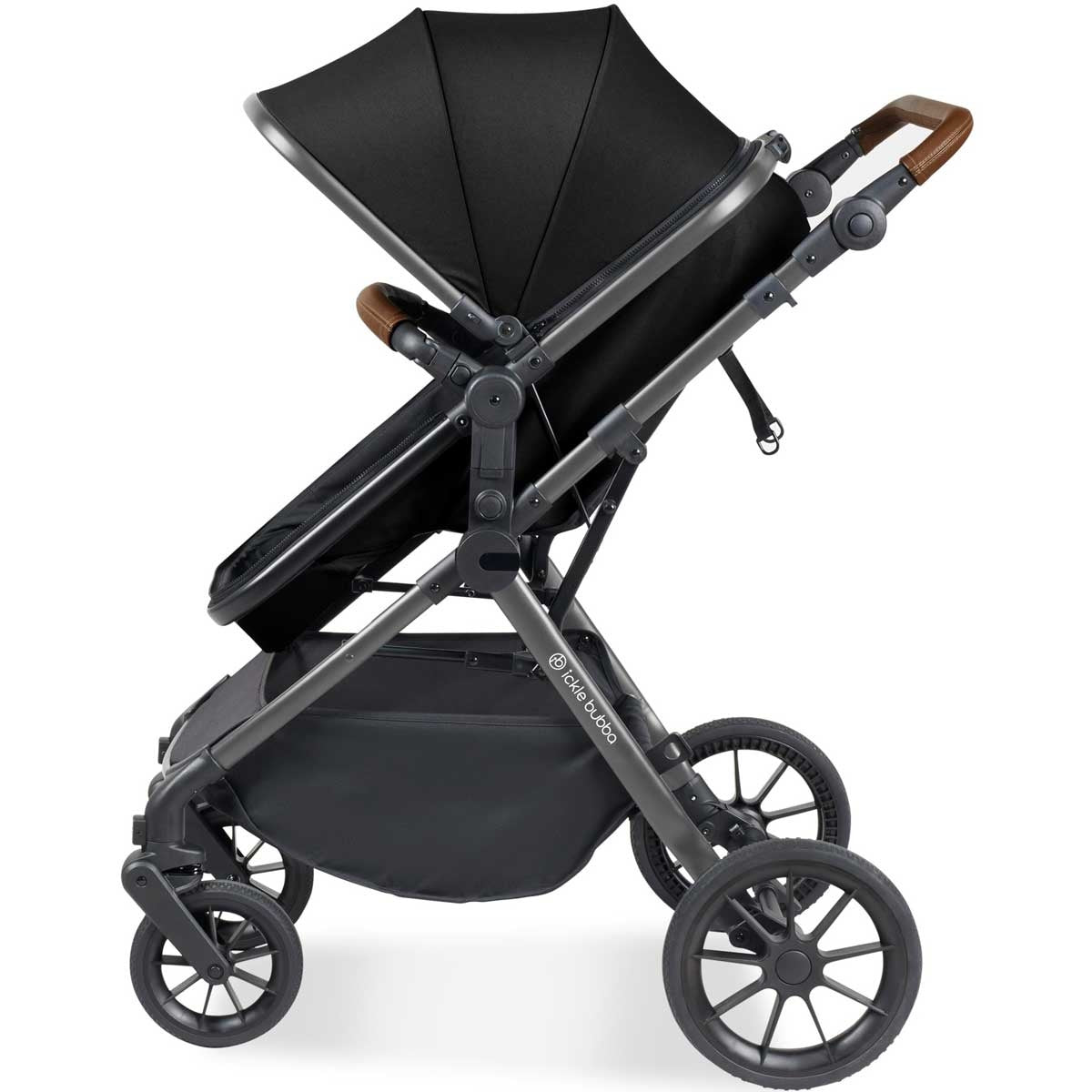 Ickle Bubba Cosmo All-in-One i-Size Travel System with ISOFIX Base, Gunmetal / Black / Tan
