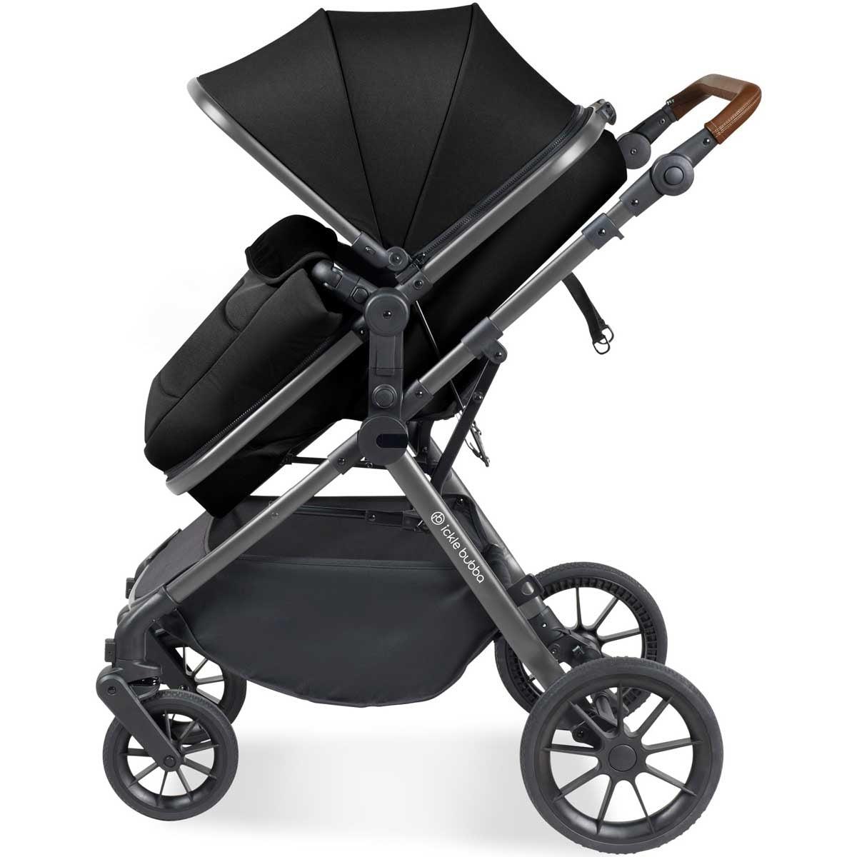 Ickle Bubba Cosmo All-in-One i-Size Travel System with ISOFIX Base, Gunmetal / Black / Tan