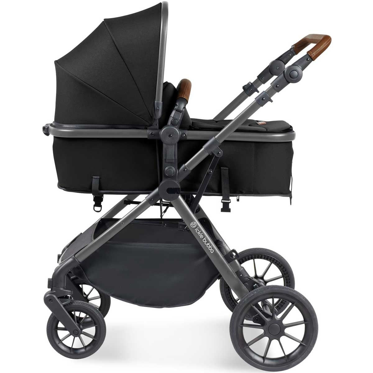 Ickle Bubba Cosmo All-in-One i-Size Travel System with ISOFIX Base, Gunmetal / Black / Tan