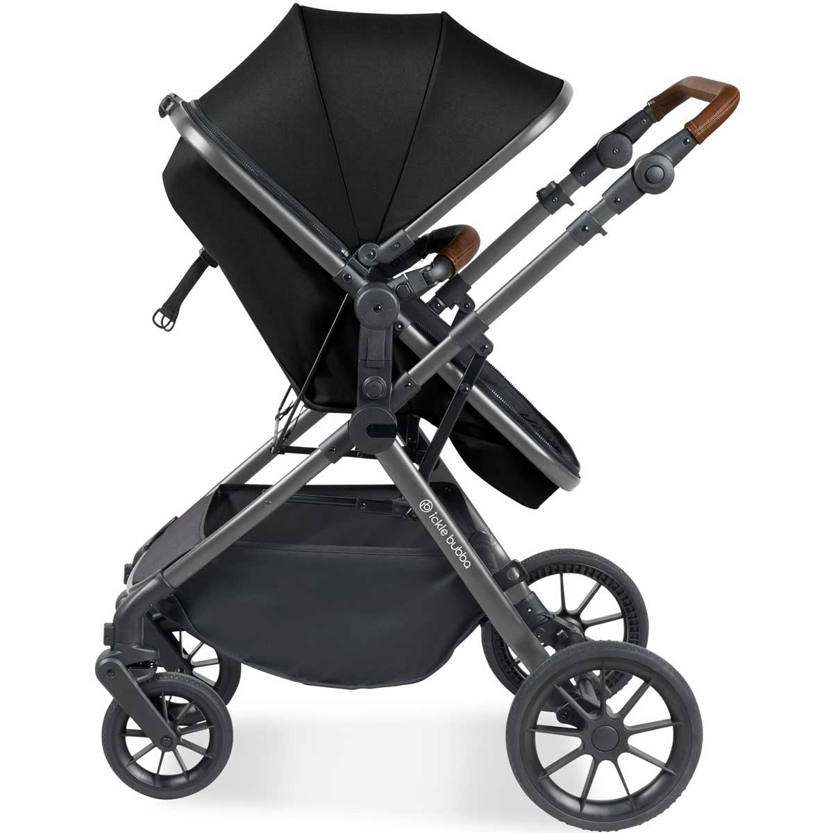 Ickle Bubba Cosmo All-in-One i-Size Travel System with ISOFIX Base, Gunmetal / Black / Tan