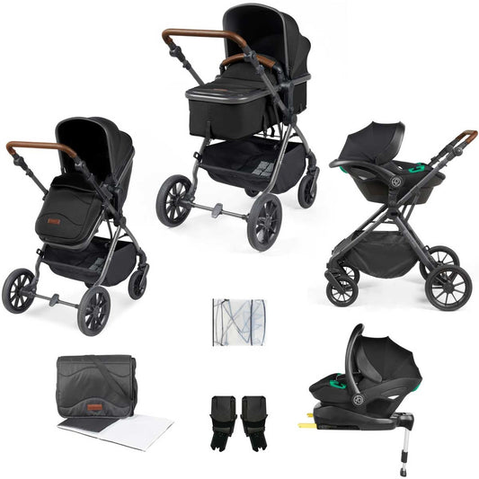 Ickle Bubba Cosmo All-in-One i-Size Travel System with ISOFIX Base, Gunmetal / Black / Tan