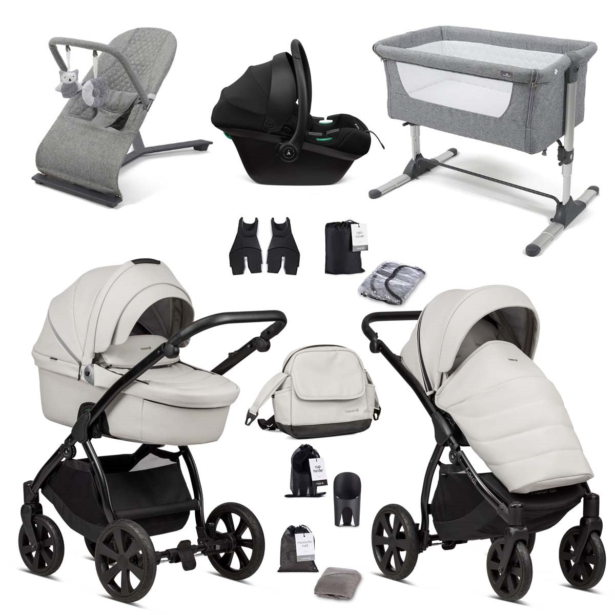 Noordi Fjordi Leather 3in1 Essential Starter Travel & Nursery Bundle, Cloud