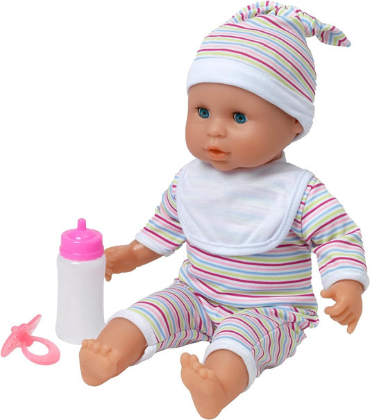Dolls World Baby Joy, 38cm Soft Bodied Doll with Sleeping Eyes, Outfit, and 16 Interactive Sounds