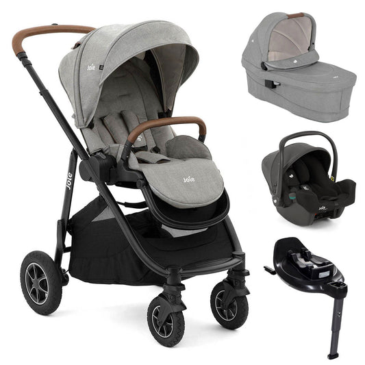 Joie Versatrax On-The-Go Encore 4 Piece Travel System Bundle with Rotating Car Seat Bundle, Pebble