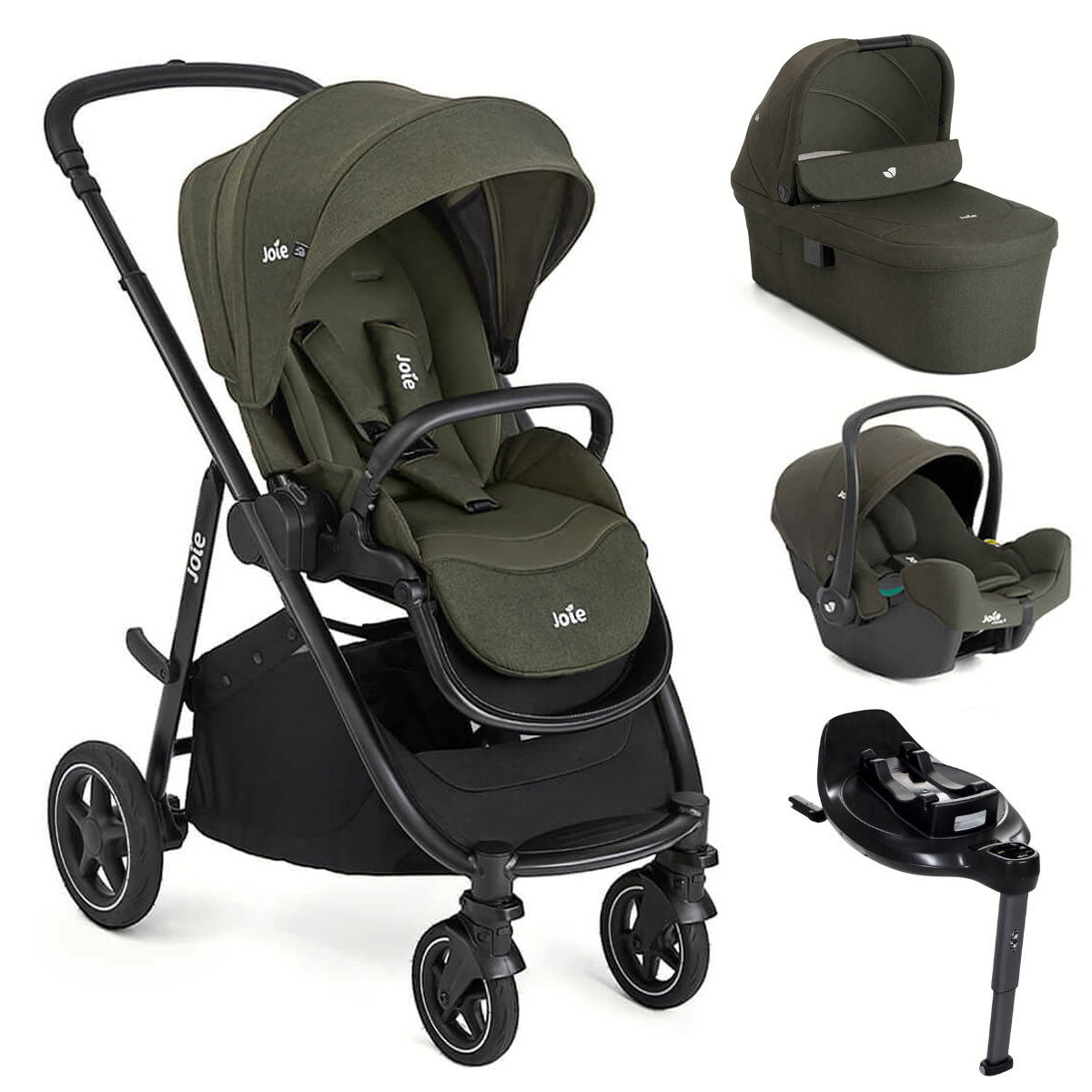 Joie Versatrax On-The-Go Encore 4 Piece Travel System Bundle with Rotating Car Seat, Fern