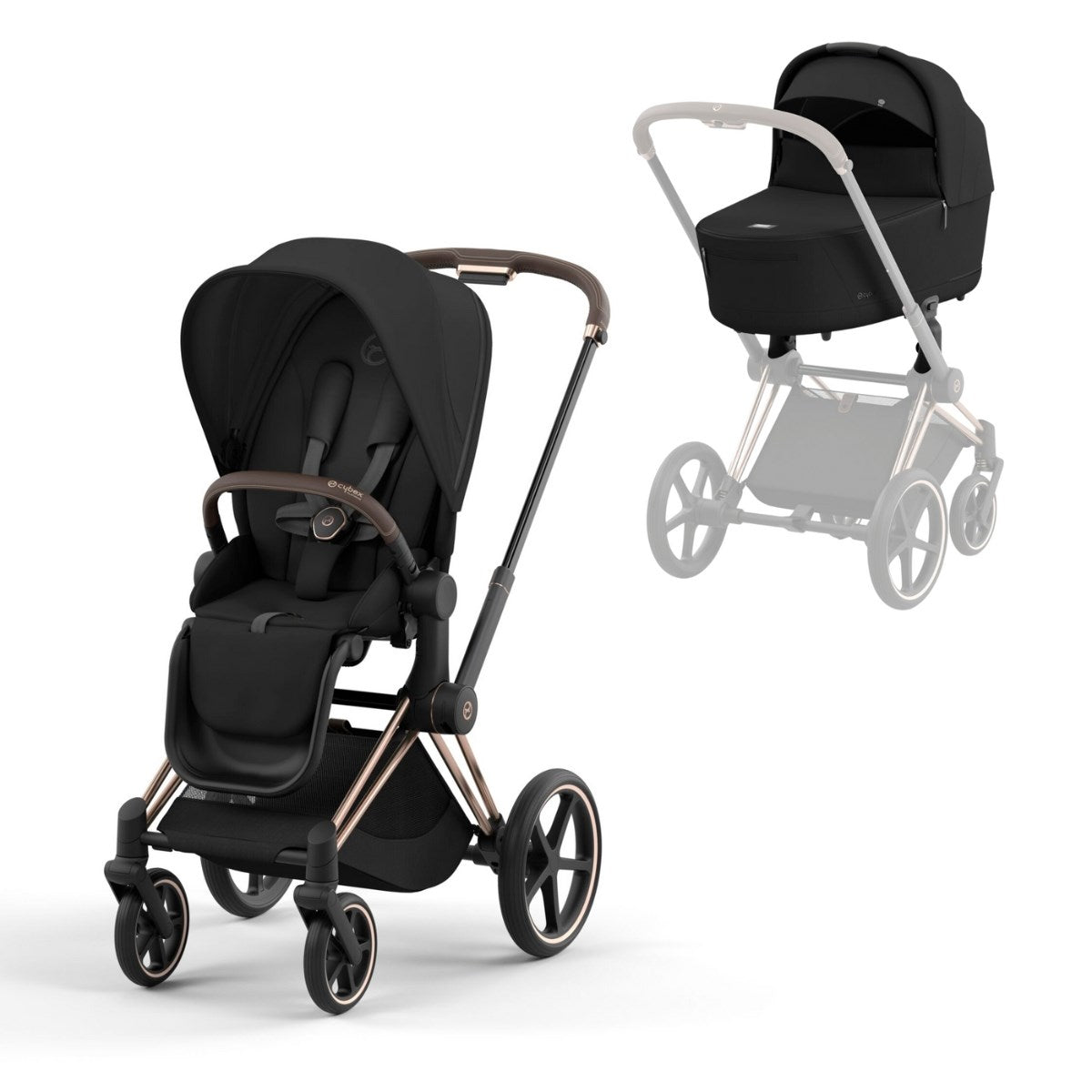 Cybex Priam Pram & Pushchair, Sepia Black on Rose Gold
