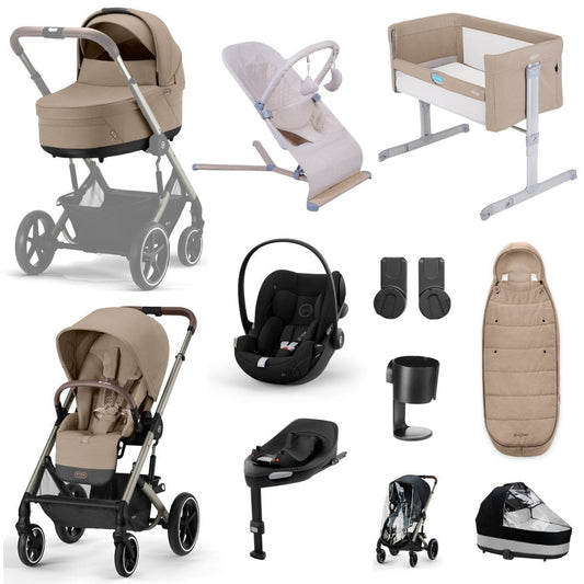 Cybex Balios S Lux Essential Travel & Bundle with Cloud G Car Seat, Almond Beige