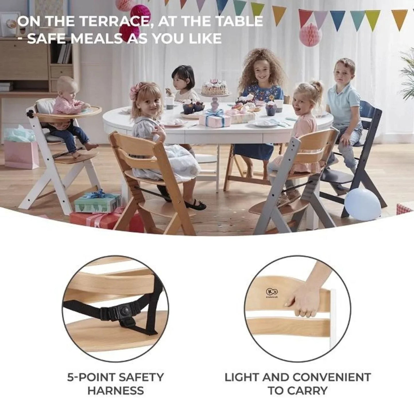 Kinderkraft Enock Wooden Highchair - Wooden Grey