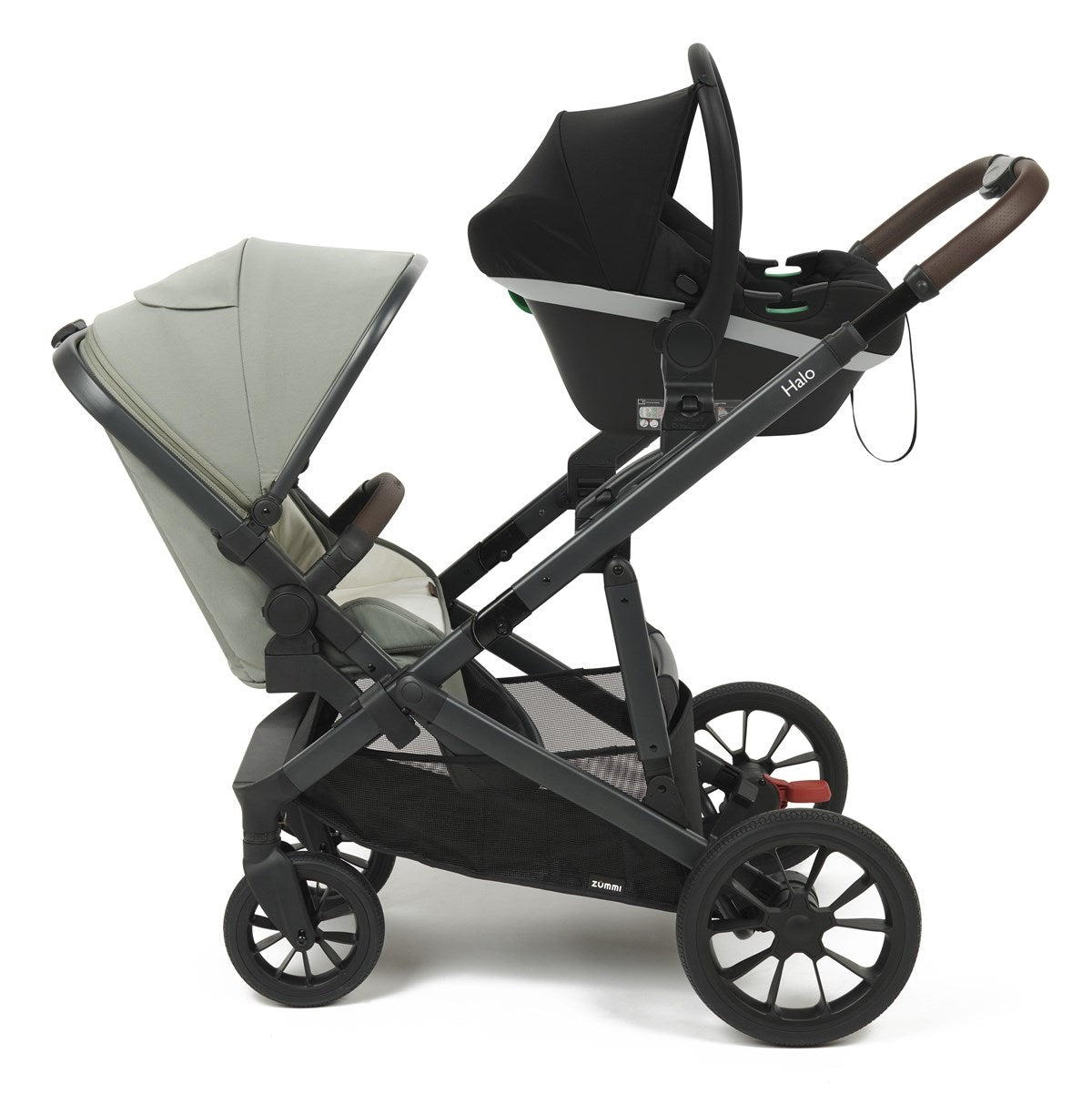 Zummi Halo - Single to Double Travel System + EnfaSafe Car Seat, Moon