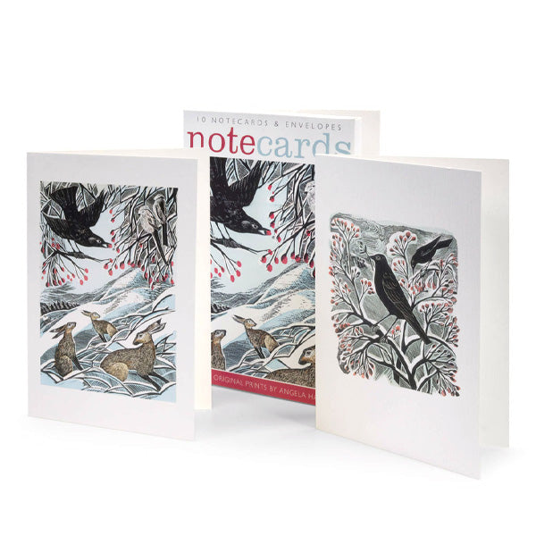Angela Harding Notecards - Hares in Conversation & Blackbird & Berries