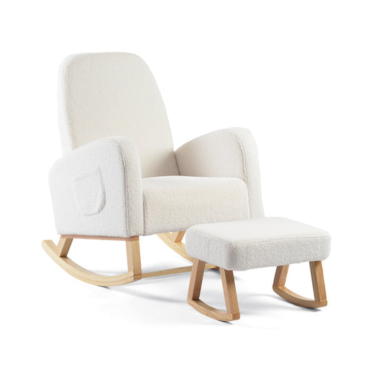Amana Aura Nursing Chair & Stool - Snow White/Natural