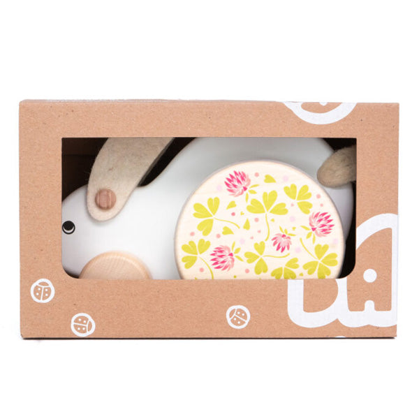 Bajo Pull Along Wooden Rabbit White