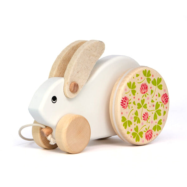 Bajo Pull Along Wooden Rabbit White