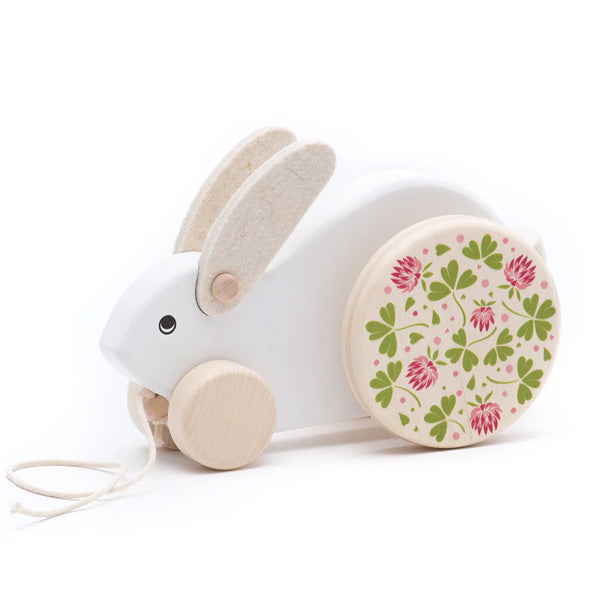 Bajo Pull Along Wooden Rabbit White