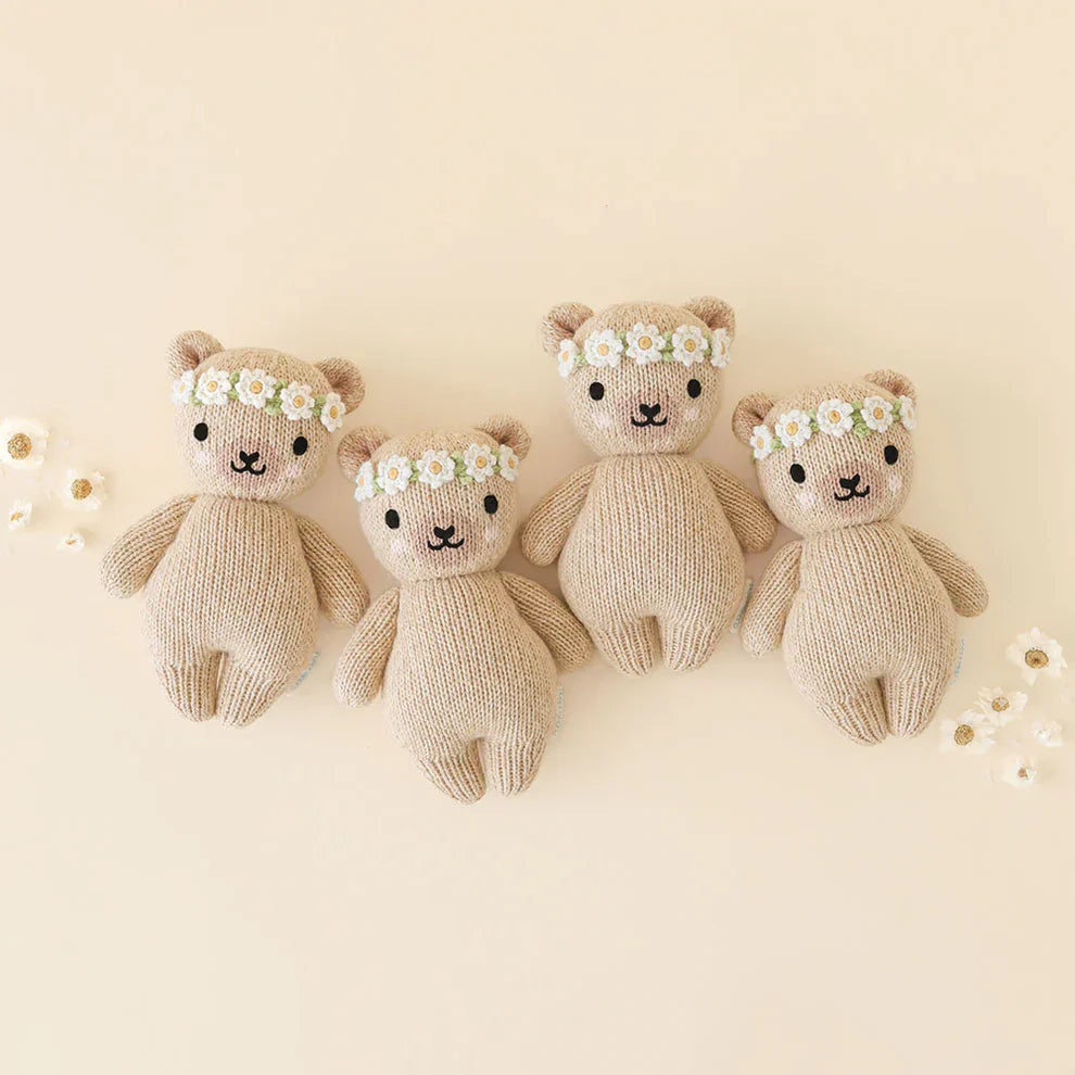 cuddle+kind - Baby Animal Collection - Baby Honey Bear Floral Crown Ivory