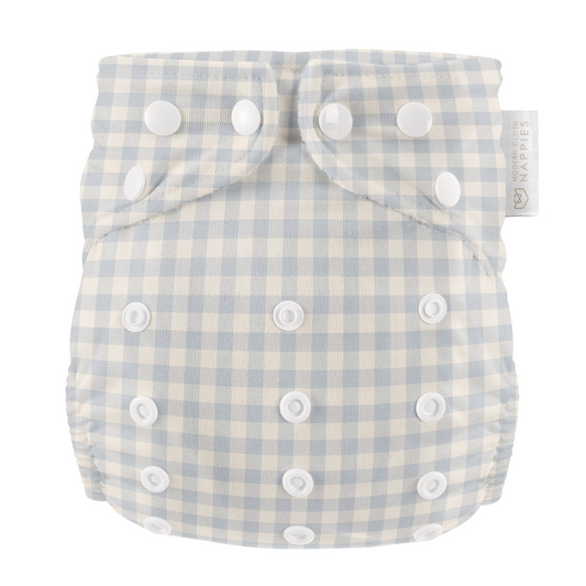 One Size All-In-One Reusable Cloth Nappy - Blue Gingham