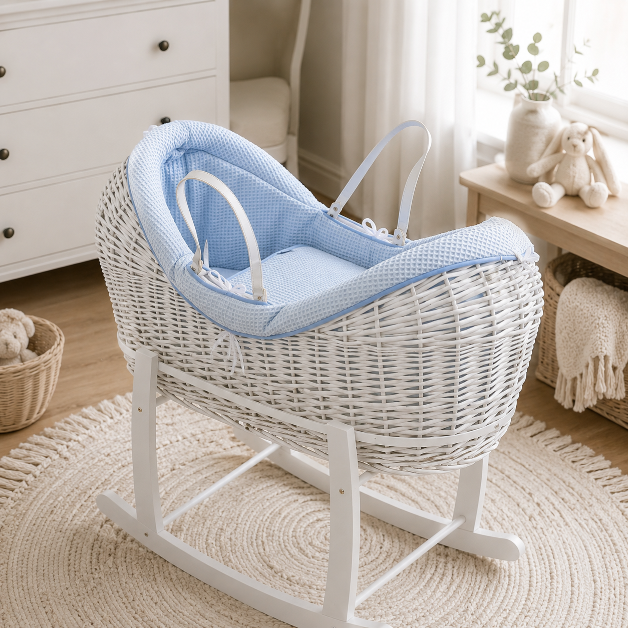 Wicker Deluxe Pod Baby Moses Basket With Stand