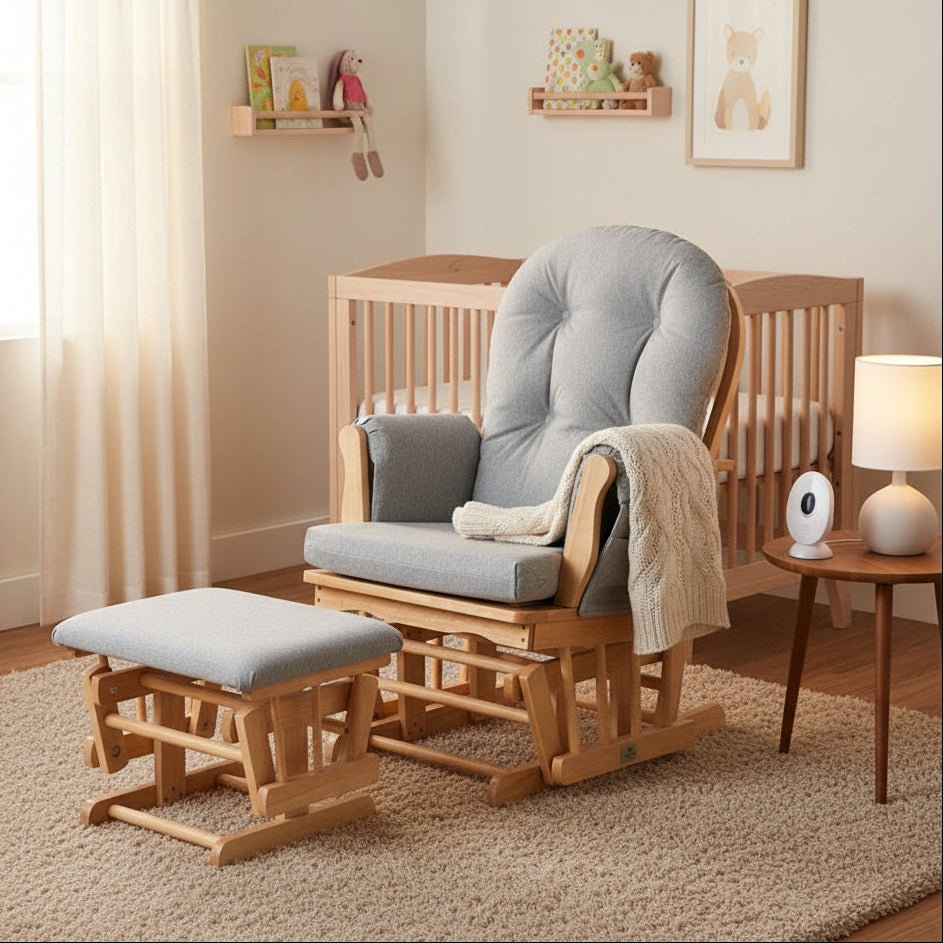 Johnston's Brompton Baby Nursing Glider & Footstool – Suedette Comfort with Smooth Glide