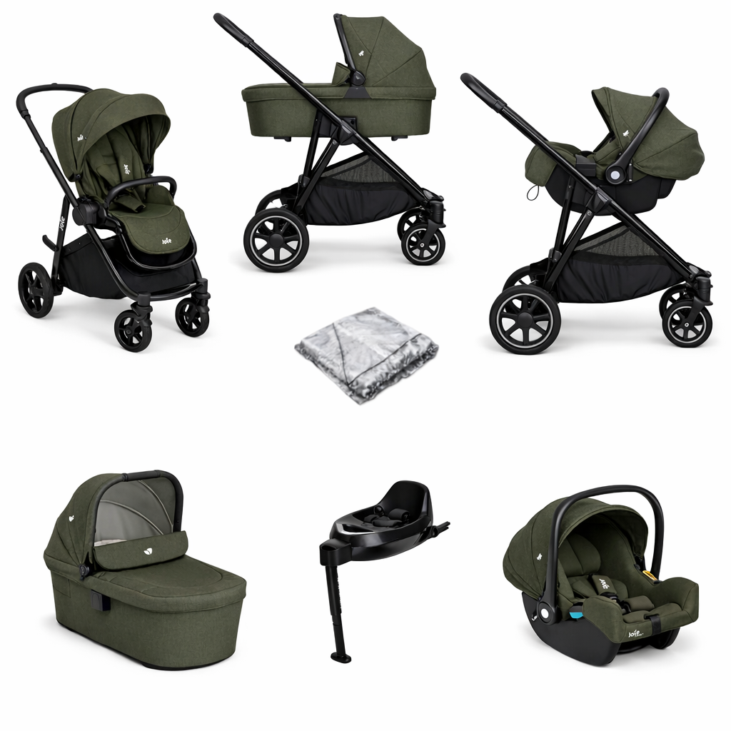 Joie Versatrax On-The-Go Encore 4 Piece Travel System Bundle with Rotating Car Seat, Fern