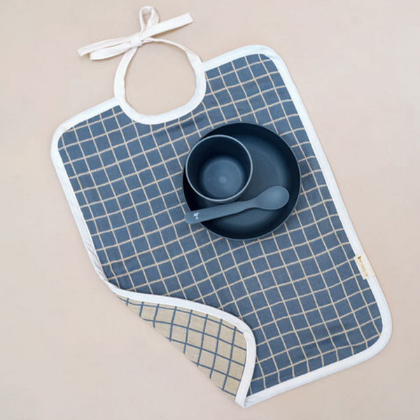 Fabelab Organic Feeding Bib Grid Blue Spruce