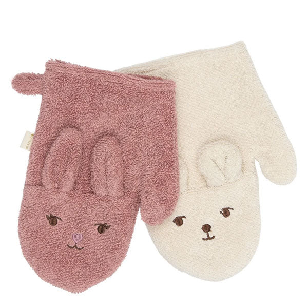 Fabelab Organic Bath Mitts Bear & Bunny - Ash Rose