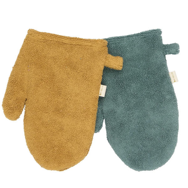 Fabelab Organic Bath Mitts Bear & Bunny - Wood Thrush