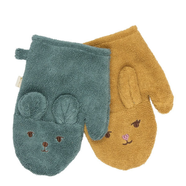 Fabelab Organic Bath Mitts Bear & Bunny - Wood Thrush