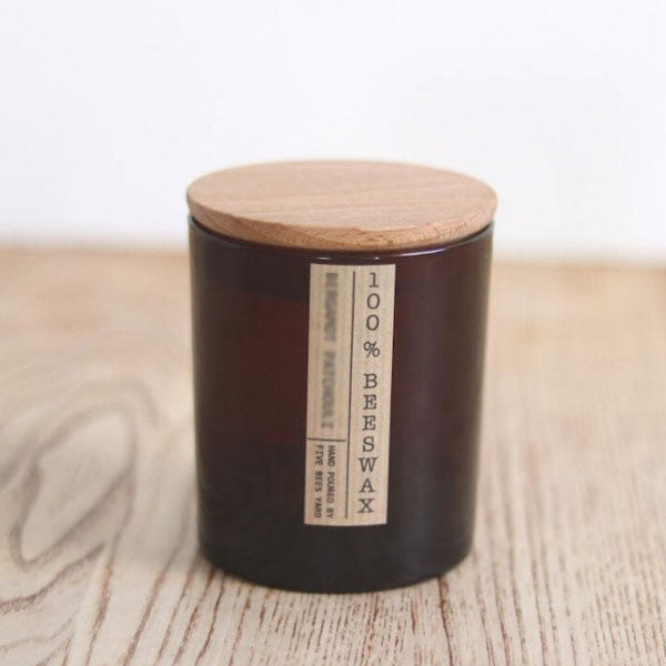 Five Bees Yard Beeswax Apothecary Container Candle with Wooden Lid