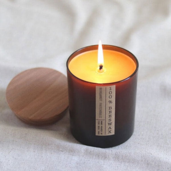 Five Bees Yard Beeswax Apothecary Container Candle with Wooden Lid